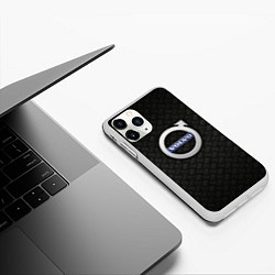 Чехол iPhone 11 Pro матовый Обновленный металлический логотип VOLVO, цвет: 3D-белый — фото 2