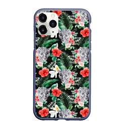 Чехол iPhone 11 Pro матовый Леопарды в цветах, цвет: 3D-серый