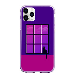 Чехол iPhone 11 Pro матовый Кот сидит у окна, цвет: 3D-сиреневый