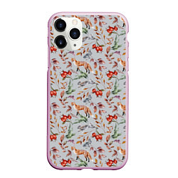 Чехол iPhone 11 Pro матовый Лисы и лесные ягоды, цвет: 3D-розовый