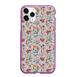 Чехол iPhone 11 Pro матовый Лисы и лесные ягоды, цвет: 3D-фиолетовый