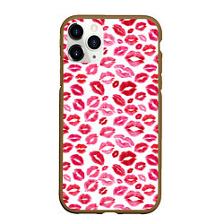 Чехол iPhone 11 Pro матовый Поцелуи Губы, цвет: 3D-коричневый