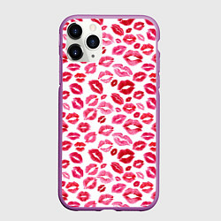 Чехол iPhone 11 Pro матовый Поцелуи Губы, цвет: 3D-фиолетовый
