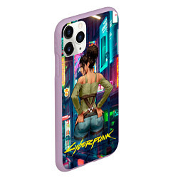 Чехол iPhone 11 Pro матовый Панам вид сзади Cyberpunk2077, цвет: 3D-сиреневый — фото 2