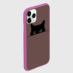 Чехол iPhone 11 Pro матовый Черная кошка выглядывает из укрытия, цвет: 3D-фиолетовый — фото 2