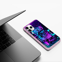 Чехол iPhone 11 Pro матовый Неоновый Японский Самурай Neon Samurai Skull, цвет: 3D-розовый — фото 2