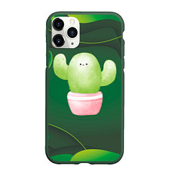 Чехол iPhone 11 Pro матовый Зеленый милый кактус, цвет: 3D-темно-зеленый