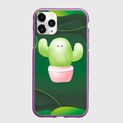 Чехол iPhone 11 Pro матовый Зеленый милый кактус, цвет: 3D-фиолетовый