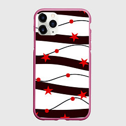 Чехол iPhone 11 Pro матовый Красные Звезды На Волнах, цвет: 3D-малиновый