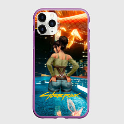Чехол iPhone 11 Pro матовый Panam сзади Cyberpunk2077, цвет: 3D-фиолетовый