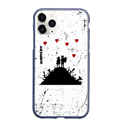 Чехол iPhone 11 Pro матовый Banksy мальчик и девочка на горе оружия, цвет: 3D-серый