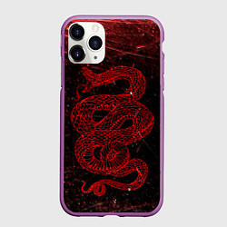 Чехол iPhone 11 Pro матовый Красная Змея Red Snake Глитч, цвет: 3D-фиолетовый
