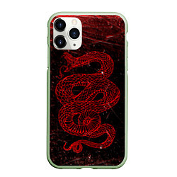 Чехол iPhone 11 Pro матовый Красная Змея Red Snake Глитч, цвет: 3D-салатовый