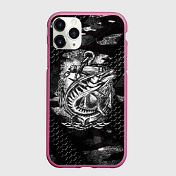 Чехол iPhone 11 Pro матовый Рыба и якорь, цвет: 3D-малиновый