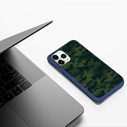 Чехол iPhone 11 Pro матовый Абстрактный геометрический зеленый камуфляж, цвет: 3D-тёмно-синий — фото 2