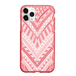 Чехол iPhone 11 Pro матовый Абстракция в стиле дудл Розовый и белый цвета Лини, цвет: 3D-красный