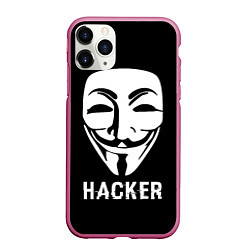 Чехол iPhone 11 Pro матовый HACKER Маска V, цвет: 3D-малиновый