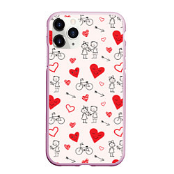 Чехол iPhone 11 Pro матовый Романтические сердечки, цвет: 3D-розовый