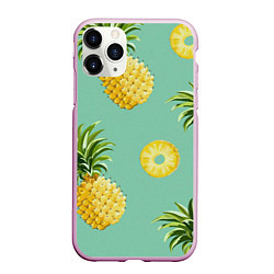 Чехол iPhone 11 Pro матовый Большие ананасы, цвет: 3D-розовый