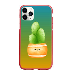 Чехол iPhone 11 Pro матовый Кактус в горшке с рожицей, цвет: 3D-красный