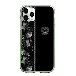 Чехол iPhone 11 Pro матовый ГЖЕЛЬ RUSSIA ЧБ, цвет: 3D-салатовый