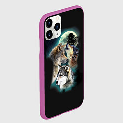 Чехол iPhone 11 Pro матовый Волки и Луна Wolves, цвет: 3D-фиолетовый — фото 2