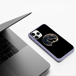 Чехол iPhone 11 Pro матовый Силуэт волка под луной, цвет: 3D-светло-сиреневый — фото 2