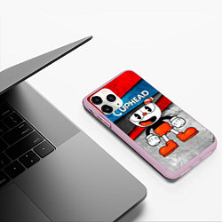 Чехол iPhone 11 Pro матовый Cuphead Красная чашечка, цвет: 3D-розовый — фото 2