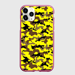 Чехол iPhone 11 Pro матовый Камуфляж Жёлто-Коричневый, цвет: 3D-малиновый