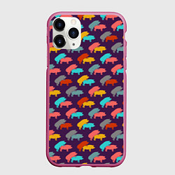 Чехол iPhone 11 Pro матовый Свиньи 18, цвет: 3D-малиновый