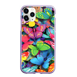 Чехол iPhone 11 Pro матовый Стая бабочек Pattern, цвет: 3D-светло-сиреневый