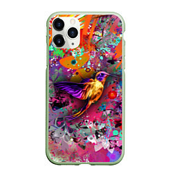 Чехол iPhone 11 Pro матовый Колибри Floral Pattern, цвет: 3D-салатовый