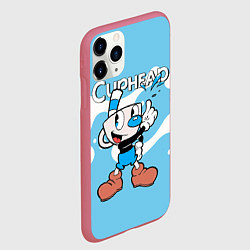 Чехол iPhone 11 Pro матовый Cuphead синяя чашечка, цвет: 3D-малиновый — фото 2