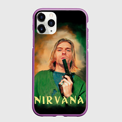 Чехол iPhone 11 Pro матовый Nirvana - Kurt Cobain with a gun, цвет: 3D-фиолетовый