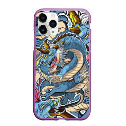 Чехол iPhone 11 Pro матовый Синий дракон-монст, цвет: 3D-фиолетовый