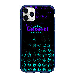 Чехол iPhone 11 Pro матовый GENSHIN NEON PATTERN SYMBOL НЕОН ЭМБЛЕМЫ, цвет: 3D-тёмно-синий