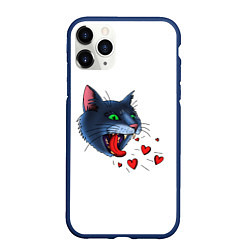 Чехол iPhone 11 Pro матовый Cat love meow, цвет: 3D-тёмно-синий