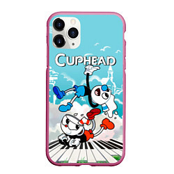 Чехол iPhone 11 Pro матовый Cuphead 2 чашечки, цвет: 3D-малиновый