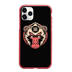 Чехол iPhone 11 Pro матовый Символ обезьяны, цвет: 3D-красный