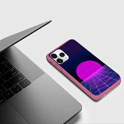 Чехол iPhone 11 Pro матовый Закат розового солнца Vaporwave Психоделика, цвет: 3D-малиновый — фото 2