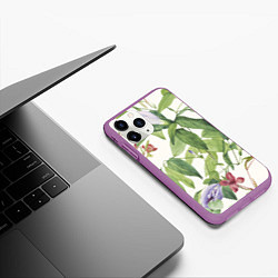 Чехол iPhone 11 Pro матовый Цветы Нежная Листва, цвет: 3D-фиолетовый — фото 2