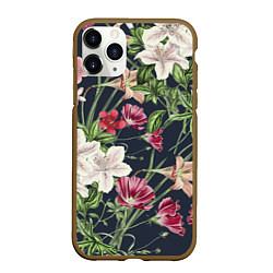 Чехол iPhone 11 Pro матовый Цветы Розовые, цвет: 3D-коричневый