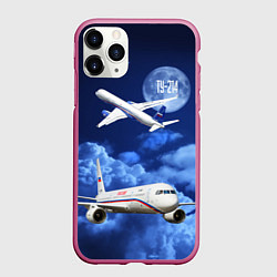 Чехол iPhone 11 Pro матовый Пассажирский самолет Ту-214, цвет: 3D-малиновый
