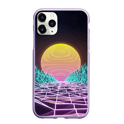 Чехол iPhone 11 Pro матовый Vaporwave Закат солнца в горах Neon, цвет: 3D-светло-сиреневый