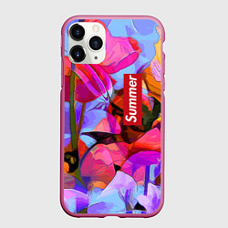 Чехол iPhone 11 Pro матовый Красочный летний цветочный паттерн Summer color pa, цвет: 3D-малиновый