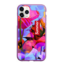 Чехол iPhone 11 Pro матовый Красочный летний цветочный паттерн Summer color pa, цвет: 3D-фиолетовый