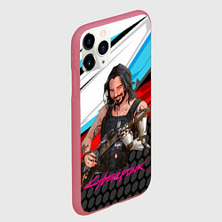 Чехол iPhone 11 Pro матовый Cyberpunk2077 Johnny с гитарой, цвет: 3D-малиновый — фото 2