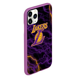 Чехол iPhone 11 Pro матовый Лейкерс Lakers яркие молнии, цвет: 3D-фиолетовый — фото 2