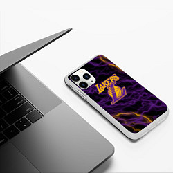 Чехол iPhone 11 Pro матовый Лейкерс Lakers яркие молнии, цвет: 3D-белый — фото 2