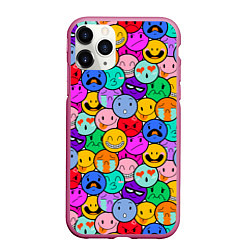 Чехол iPhone 11 Pro матовый Sticker bombing смайлы маленькие, цвет: 3D-малиновый